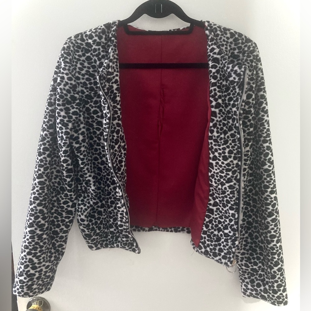 Vintage Handmade Leopard Print Faux Fur Jacket - 90s - Metal Zipper - M/L